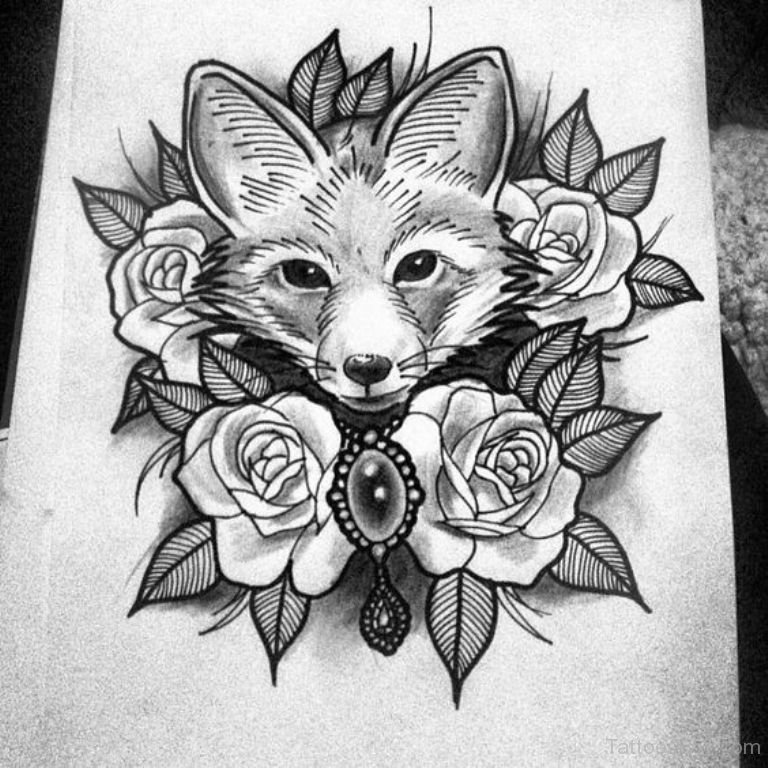 Fox Face And Rose Tattoo Design Tattoo Designs Tattoo Pictures