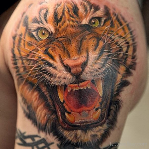Tiger On Hand Tattoo