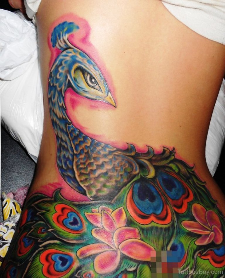 Tattoo tagged with: diamond, moth, back, neotrad, peacock, flamingo |  inked-app.com
