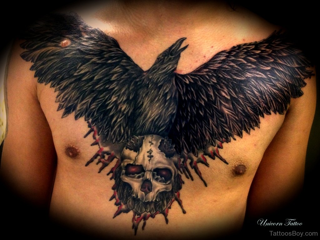 crow tattoo on the chest