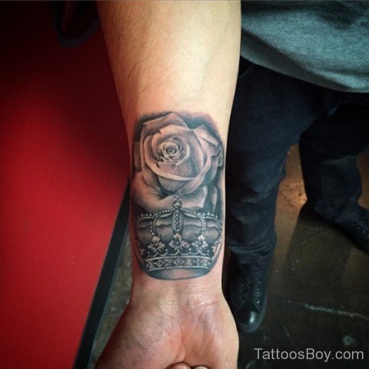 Rose And Crown Tattoo On Wrist--TB148