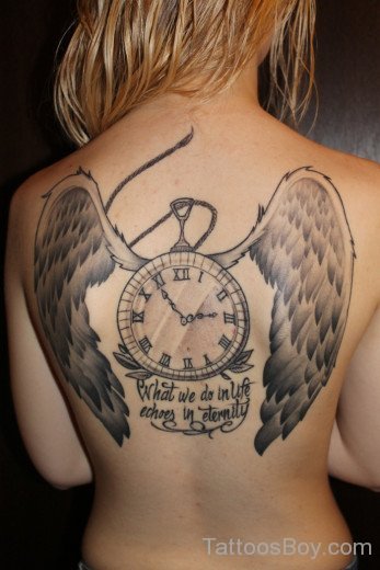 Wings And Clock Tattoo on Back-TB12146