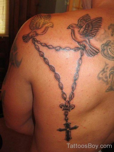 Bird And Rosary Tattoo On Back-TB1026