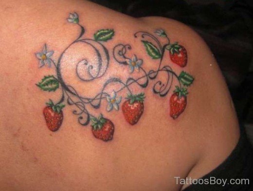 Flowers And Strawberry Fruit Tattoos-TB112
