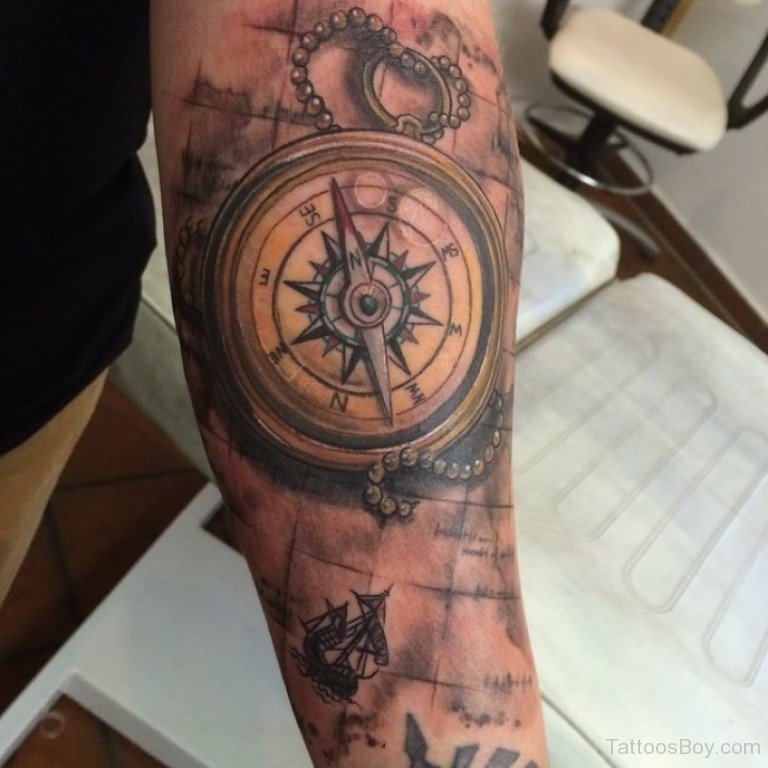 Compass And Brown Map Tattoo - Tattoos Designs