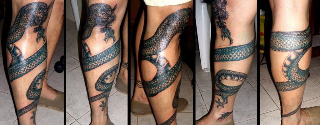 Татуировка дракон обвивает ногу