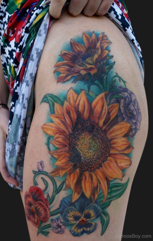 Sunflower Tattoo On Thigh - Tattoos Designs