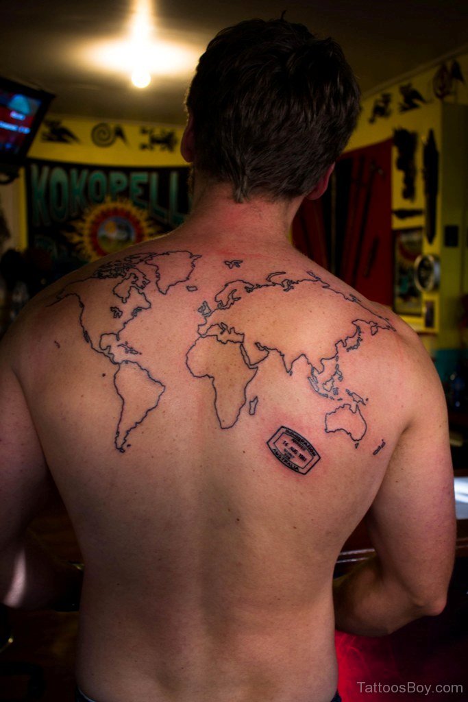 world map tattoo back