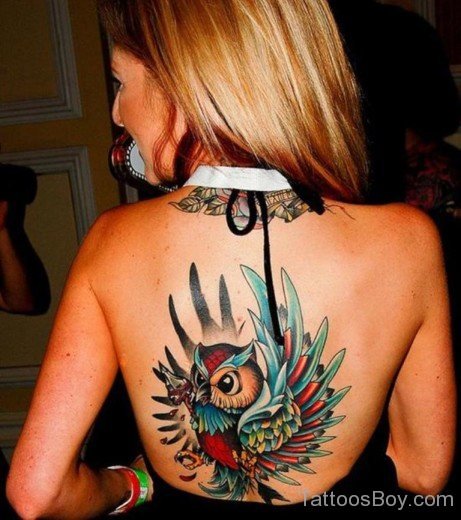 Awesome Owl Tattoo On Back-TB14008