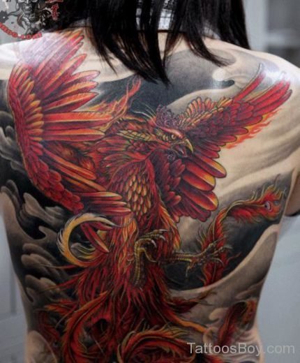 Red Phoenix Tattoo On Full Back-TB1100